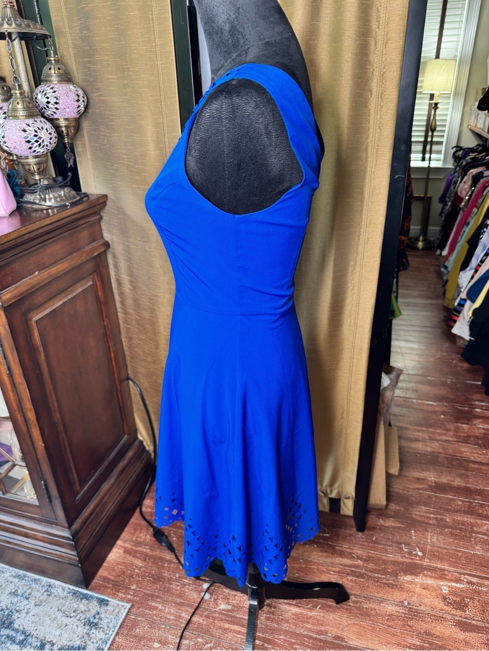 Brixon Ivy Royal Blue Fit & Flare Dress Size 0 Laser Cut Scallop Hem - Picture 3 of 11